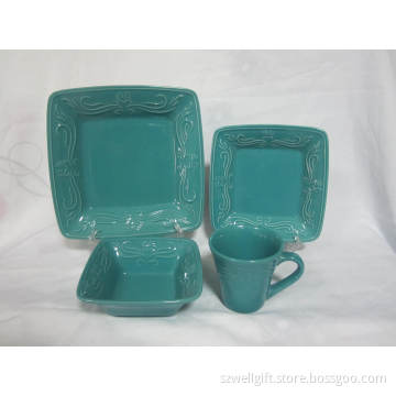 Stoneware Square Embossed Solid Color Dinner Set